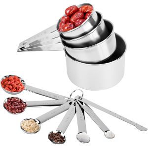Cmws-11pcs Cuillères Et Tasses À Mesurer En Acier Inoxydable, Cuillère Doseuse Set, 4 Tasses À Mesurer, 6 Cuillères Doseuses, 1 Règle De Mesure, Doseurs Cuisine Pour Sec Et Liquide Cuillere Doseur - Neuf