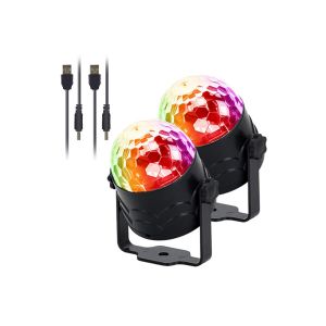 Lot de 2 boules disco LED RGB avec effet stroboscopique et activation sonore pour f&ecirc;tes et &eacute;v&eacute;nements - Neuf