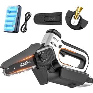 CHECARZHN--NO1-Mini Tronçonneuse À Batterie 10000Mah 6 Pouces 15Cm, Tronçonneuse Électrique Sans Fil Avec Moteur Brushless, 7.5M/S, Lubrification Automatique, Pour Couper Le Bois Et Élaguer Dans Le J - Neuf