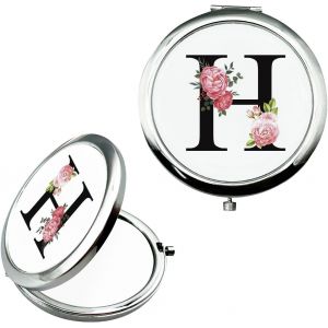 KAL-Petit Miroir De Maquillage Personnalisé - Cadeau De Future Mariée - Cadeau De Fiançailles - Cadeau Personnalisé De A À Z Pour Femme - Cadeau D'Anniversaire (H) - Neuf