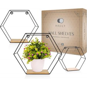 Cmwx-Set De 3 &Eacute;tag&egrave;res Murales Hexagon Noir M&eacute;tal | Etag&egrave;res Flottantes Avec Vis Noires Assorties | Etag&egrave;re D&eacute;corative Suspendue Pour Chambre, Salon, Bureau, Accessoires De Montage Inclus - Neuf