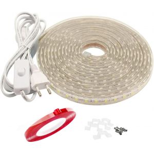 Ruban Led 15m, Ip65 &Eacute;tanche, Blanc Chaud, Int&eacute;rieur/Ext&eacute;rieur, 60 Led/M, 500-600 Lumens/M, 7w/M, 220-240v, Contr&ocirc;le Bouton, Guirlande Led - Neuf