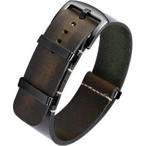 Eryi-Bracelets De Montres En Cuir Remplacement Bracelet Pour Montre En Cuir Huilé Crazy Horse 18mm 19mm 20mm 21mm 22mm 24mm Bracelets En Une Seule Pièce Pour Homme Et Femme Avec Boucle Argent/Noir - Neuf