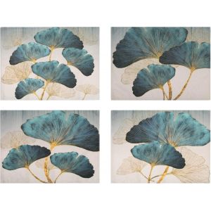 Eryi-Lot De 4 Sets De Table Lin Turquoise Ginkgo Biloba Motif Set Table Lavable Résiste À La Chaleur Antidérapant Set De Table Pour Table De Salle À Manger Cuisine Restaurant Dîners Maison Décor 45x3 - Neuf