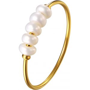 Yemaesre-Bague Femme Perle Prom Anneaux Plaqués Or 14 Carats Perles Naturelles Hypoallergéniques Élégantes ¿ Cadeau Femme Noël Saint-Valentin Fête Des Mères, Taille 9-20 - Neuf