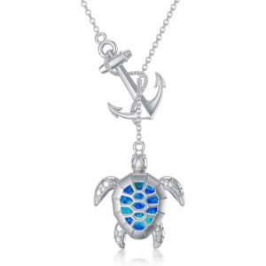 Collier Ancre Tortue En Argent Sterling 925 Collier Pendentif Tortue De Mer Opale Bijoux Cadeau Océan Pour Femmes Filles - Neuf