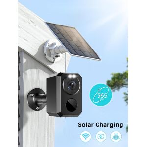 2.5K Cam&eacute;ra Surveillance WiFi Exterieure sans Fil Batterie,avec Panneau Solaire,Vision Nocturne Couleur,AI & PIR D&eacute;tection Mouvement,Ext&eacute;rieure/Int&eacute;rieure,Audio Bidirectionnel,Alarme Lumineuse,IP66 - Neuf
