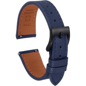 Kal-Bracelet De Monture En Cuir V&eacute;ritable 18mm Avec Boucle En Acier Inoxydable Noir Pour Hommes Femmes, Bleu Fonc&eacute; - Neuf