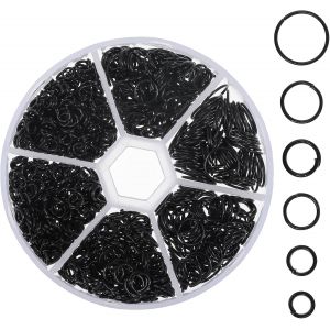 ERYI-Lot De 970 Anneaux Ouverts Ronds Noirs Pour Fabrication De Bijoux, Connecteurs De Tailles Assorties, Accessoires Pour Bracelet, Boucles D'Oreilles, Collier, Porte-Clés (4/5/6/7/8/10 Mm) - Neuf