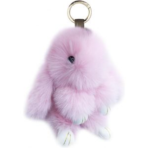 KAL-Porte-Clés Lapin Mignon Rex En Fausse Fourrure Pompon Porte-Clés Voiture Sac À Main Joli Porte-Clés Breloque Anneau - Neuf