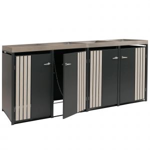 Abri Pour 4 Poubelles Avec Bac &Agrave; Plantes Coffre Poubelles 125 X 260 X 84 Cm En M&eacute;tal Anthracite Aspect Bois Clair 04_0009314 - Neuf