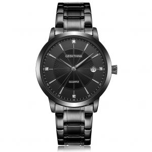 Montre Analogique A Quartz Geekthink, Etanche Jusqu'a 30 M, Bracelet Rond En Acier Inoxydable (Homme Noir) - Neuf