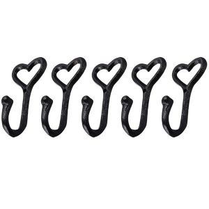 Patères robustes, 5 crochets muraux en fonte en forme de c?ur pour suspendre manteaux, crochets noirs antirouille pour écharpe, sac, serviette, clé, casquette, tasse, chapeau - Neuf