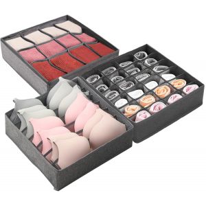 3 articles Rangement Chaussette Organisateur Armoire Vetement Rangement sous Vetement 7/12/24 compartiments Fermeture &eacute;clair Inf&eacute;rieure pour Chaussettes,Cravates(Gris) - Neuf