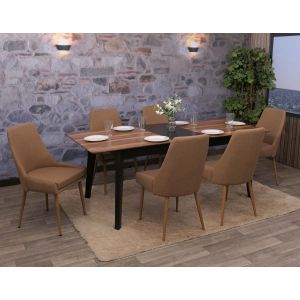 Lot de 6 chaises de salle &agrave; manger HWC-O27, chaise de cuisine rembourr&eacute;e Chaise, tissu/textile (280g/m&sup2;) m&eacute;talmarron - Neuf