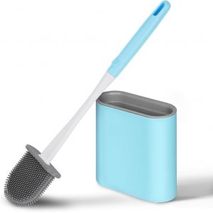 Kal-Brosse Wc, Brosse De Toilette En Silicone Antibactérienne Balayette,Avec Support Mural, Tête De Brosse De Nettoyage Double Face, Manche Long Et Récipient (Blanc) - Neuf