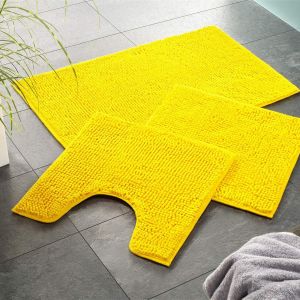 KAL-Tapis De Bain 45X45 Cm Contour Wc - Jaune - Antidérapant, Absorbant Et Doux - Sets Modulables Tapis Salle De Bain - Neuf
