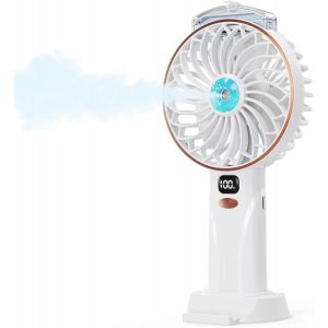 KALANKA-Ventilateur Portable - 4000mAh Mini Ventilateur Bureau Brumisateur,5 Vitesses,Fan Rechargeable USB avec Base,Affichage LED,Usage Sans Fil,pour Études,Travail,Voyages,Camping,Cadeau d'été - Neuf