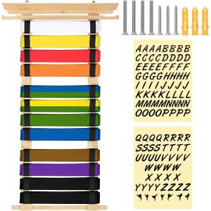 LETNERNY-Porte-Ceinture Pour 12 Ceintures De Sport De Combat - En Bambou - Amovible - Montage Mural - Pour Médailles, Judo, Karaté - Cadeau Personnalisable - Couleur Naturelle - Neuf
