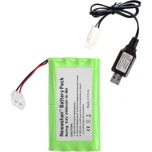 KAJGL-2400Mah 9,6V Batterie Pour Rc Voiture Jouet Avion Robot Électrique Truck Camion Télécommandée Radiocommande Rechargeable Ni-Mh Aa Piles Accu Avec Câble De Charge (Fiche Tamiya) - Neuf