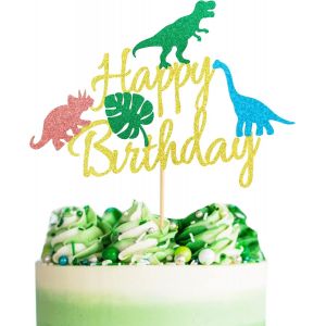 D&eacute;coration De G&acirc;teau D'anniversaire Dinosaure Avec Feuilles Et Dinosaures Pour F&ecirc;te Pr&eacute;natale,F&ecirc;te Pr&eacute;natale,F&ecirc;te D'anniversaire D'enfants Et Gar&ccedil;ons - Neuf