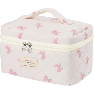 Trousse De Maquillage Mignonne - 26 X 7 X 18 Cm - Rose - Avec Design Noeud - Pour Adolescentes Et Femmes - Trousse De Maquillage Pour Filles - Pour Les Voyages Et L'Utilisation Quotidienne - Neuf
