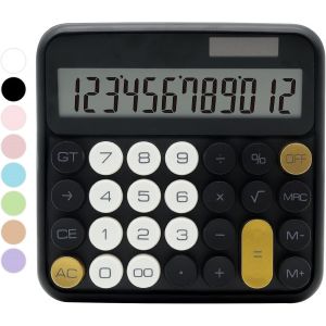 Calculatrice Standard Noire À 12 Chiffres Avec Grand Écran Lcd Et Gros Boutons, Accessoires De Bureau Dorés Pour Femme, Mignonne Pour Bureau, École, Maison, Entrepr[Z521] - Neuf