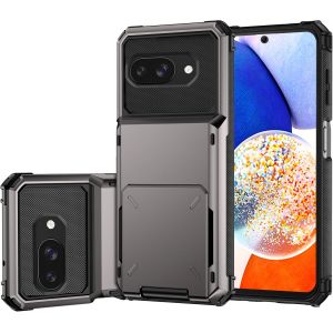 LORANKA-Pour Google Pixel 9A, avec emplacements pour cartes - Coque antichoc &agrave; rabat - Dos en polycarbonate rigide - Int&eacute;rieur en TPU souple - Gris - Neuf