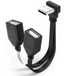AYU-Câble répartiteur USB 1 en 2 sorties, 90 degrés USB 2.0 A mâle vers double femelle, câble d'alimentation, prise en charge de la charge et du transfert de données pour voiture, ordinateur - Neuf