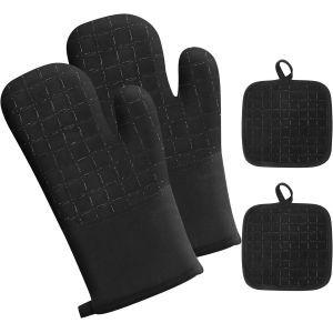 ERYI-Lot De 4 Gant Four, Noires Maniquesrésistantes À La Chaleur, Antidérapantes, Idéales Pour La Cuisine, Les Grillades, La Pâtisserie Et La Cuisine - Neuf