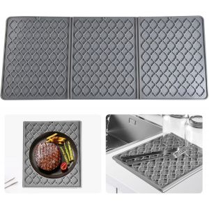Tianyi-Tapis &Eacute;gouttoir Vaisselle Egoutoire Evier - Tapis De S&eacute;chage De Cuisine Pliable En Silicone R&eacute;sistant &Agrave; La Chaleur Et Antid&eacute;rapant Pour Le Drainage Et Isolation Des Couverts, 60 X 25.5 Cm, Gri - Neuf