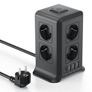 Multiprise avec Interrupteur, Multiprise Parafoudre et Surtension with 8 Sortie AC and 4 USB Ports, Prise Multiple pour Le Bureau, Salon, Chambre &agrave; Coucher - Neuf