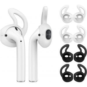 4 Pi&egrave;ce &Eacute;tui/Skin Compatible avec AirPods/EarPods, Crochet d'oreille Rempla&ccedil;able en Silicone Souple, Antid&eacute;rapant et Anti-Perte, Accessoire de l'&Eacute;couteur, Parfait pour Sport - Blanc & Noir - Neuf