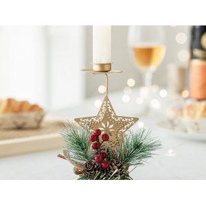 Porte-bougie chauffe-plat de No&euml;l en m&eacute;tal avec motif pin - Neuf