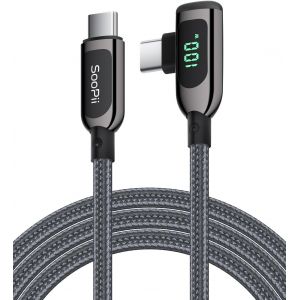 THEF-100W Câble USB C vers USB C à angle droit,câble de type C tressé en alliage de zinc de avec affichage LED pour lphone 15/iPad Mini/Air/Pro,MacBook Pro,Galaxy S23/S22/S10,Pixel - Neuf