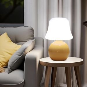 Lampe De Table Champignon Avec Ampoule 3 Couleurs, Jolie Petite Lampe, Veilleuse Avec Base En Céramique (Orange) - Neuf
