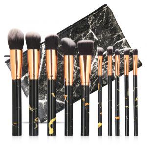10 Pièces De La Doublure De La Couleur De Pinceau À Maquillage, Noir Avec Brosse De Sac, Modèle De Marbre Beauté Outils - Neuf