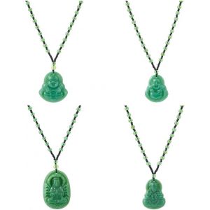 Kal-4 Styles Colliers Pendentif Bouddha Riant Collier Guan Yin Collier De Protection Amulette Talisman Vert Collier De Perles Feng Shui Collier En Verre Collier Booda - Neuf