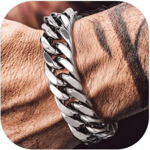 Trahoo-Cadeaux Bracelet Homme Pour Papa, Fils, Frère Ou Mari - 19/21/23cm En Acier Inoxydable/Plaqué Or Jaune, Chaîne Bracelet À Maille Gros 8/12/17mm Hip Hop Style, Bijoux En Mode - Neuf