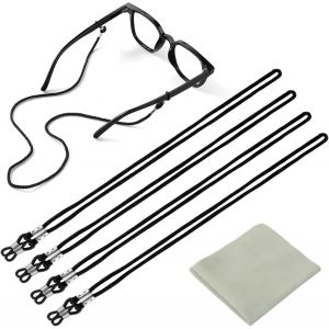 Bnhgo-Cordon Lunettes, 4 Pièces Cordon Lunettes Femme, Nylon Noir Sangle De Lunettes Réglable, Attache Lunette Avec 1 Chiffon À Lunettes, Pour Tous Types De Lunettes - Neuf