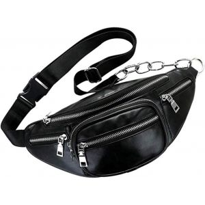 SJZG-Sac Banane Cuir Noir Femme, Sac De Ceinture, Sac De Taille Homme, Sac Banane Ville Sac Bandoulière Portefeuille Poche Housse De Transport Clip Sacs Bananes De Randonnée Sport Petit Sac De Voyage - Neuf