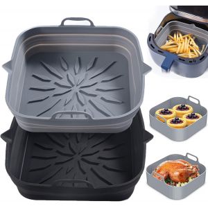 2pcs Moule Silicone Air Fryer, 23cm Air Fryer Basket, Air Fryer Accessoires, Antiadh&eacute;Sive Air Fryer Liner, Panier Friteuse Silicone Air Fryer, pour &agrave; Micro-Ondes, Moules &agrave; G&acirc;teaux, Cuiseurs Vapeur - Neuf