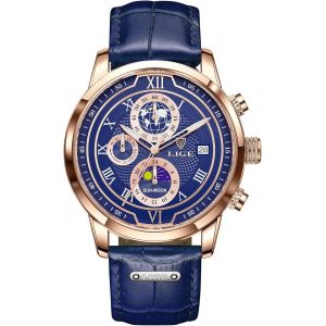 Montre Pour Hommes Chronographe Quartz Avec Date Moonphase Design Noir Bracelet En Cuir Montre Quotidienne &Eacute;tanche-Montres &Eacute;l&eacute;gantes Pour Le Travail Et La Vie Quotidienne,Argent Blanc.[J122] - Neuf