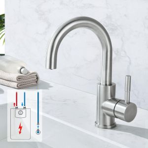 Robinet basse pression pour cuisine/salle de bain rotatif à 360 °,Robinet basse pression,Mitigeur monocommande,Robinet de lavabo avec 3 raccords pour chaudière, mitigeur d'évier en acier inoxydable - Neuf