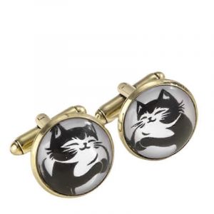 Boutons De Manchette Chat En Diamant Pour Homme - Boutons De Manchette Ronds En Argent Pour Chemise Et Costume - Accessoires &iquest;&iquest;L&iquest;&iquest;Gants Pour Tenues De C&iquest;&iquest;R&iquest;&iquest;Monie - Neuf