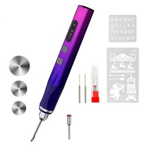 Stylo Graveur, Graveur Sans Fil Rotatif &Agrave; 3 Vitesses Avec 37 Bits, 2 Pochoirs, Rechargeable Par Usb, Pour C - Neuf