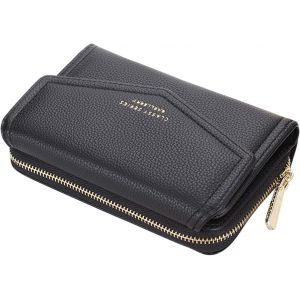 CAUC-Portefeuille Femme Cuir Moyen Porte Monnaie Femmes Fermeture &Eacute;clair Poche &agrave; Monnaie Porte-Cartes avec 10 Compartiments pour Cartes Portefeuilles Pochette Femme (Noir) - Neuf