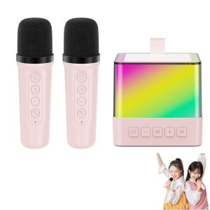 Enceinte karaok&eacute; Bluetooth portable avec 2 microphones sans fil - Rose - Neuf