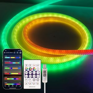 Cheng-1m Rgb Bande Led, Ip65 &Eacute;tanche 360 Degr&eacute;s Tube De Maille Circulaire N&eacute;on, Flexible Dream Color Neon Ruban Led, 50 Leds/M N&eacute;on Led Bande Pour La F&ecirc;te &Agrave; La Maison - Neuf