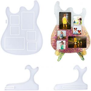 Moule Cadre Photo R&eacute;sine &Eacute;poxy, Forme de Guitare Moulle Silicone R&eacute;sine Cadre Photo avec Support, Moule Resine Guitare pour D&eacute;coration de la Maison - Neuf